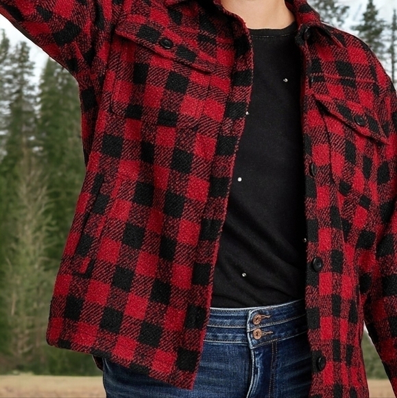 NWT MAURICES Plus Size Red Buffalo Plaid Short Shacket​ Jacket Sz XXL - Picture 1 of 14